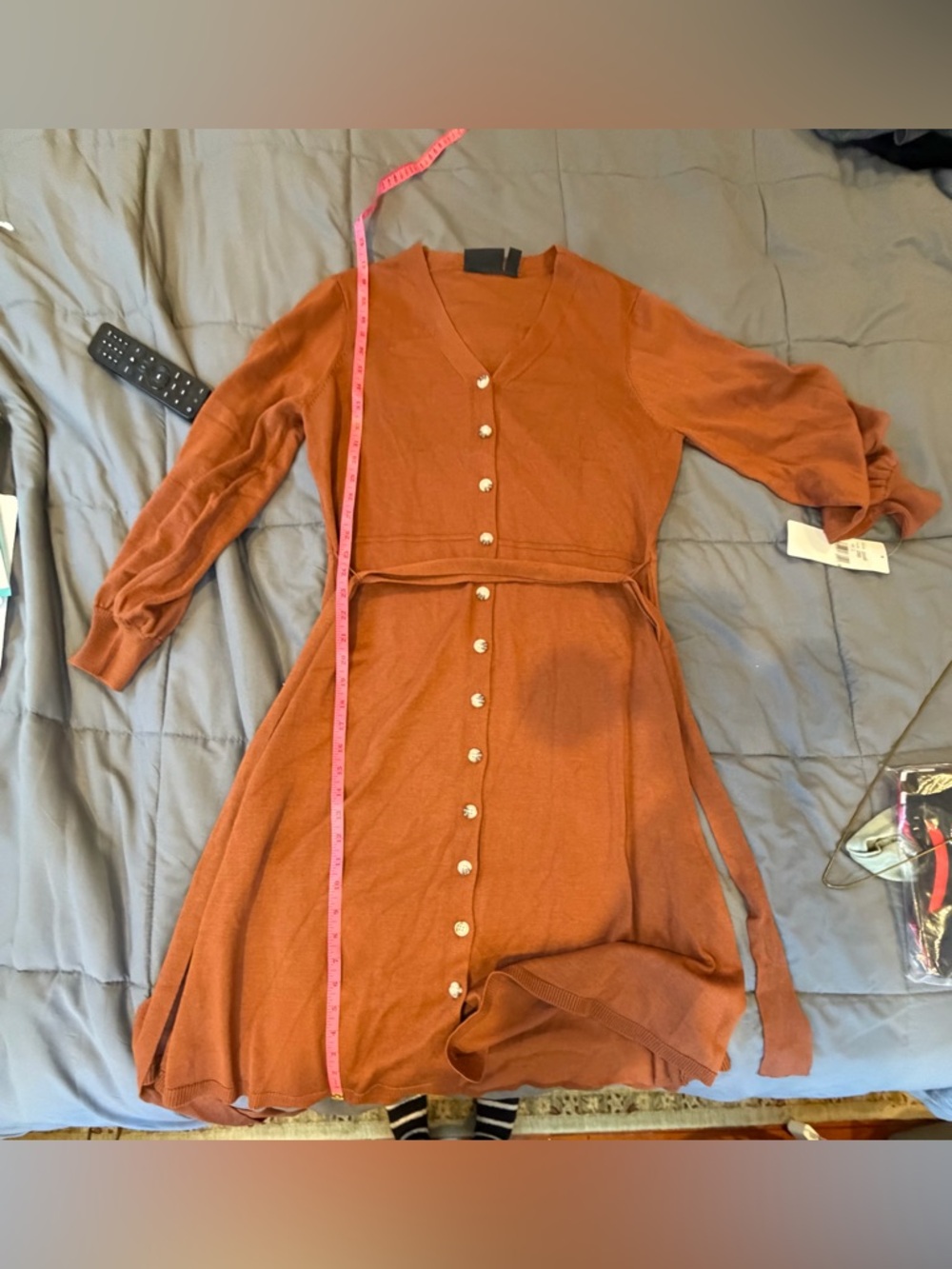 Nina Leonard Balloon Sleeve Sash Sweater Dress Chestnut NWT Size L - Picture 8 of 8